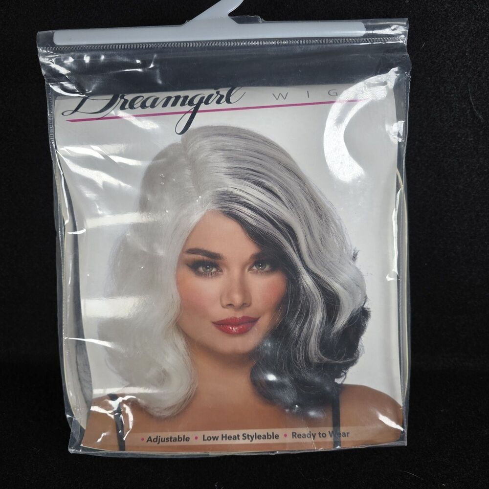 DREAMGIRL 12306 Adult Women Mid-Length Split Hues Glam Bob White Gray Black Wig